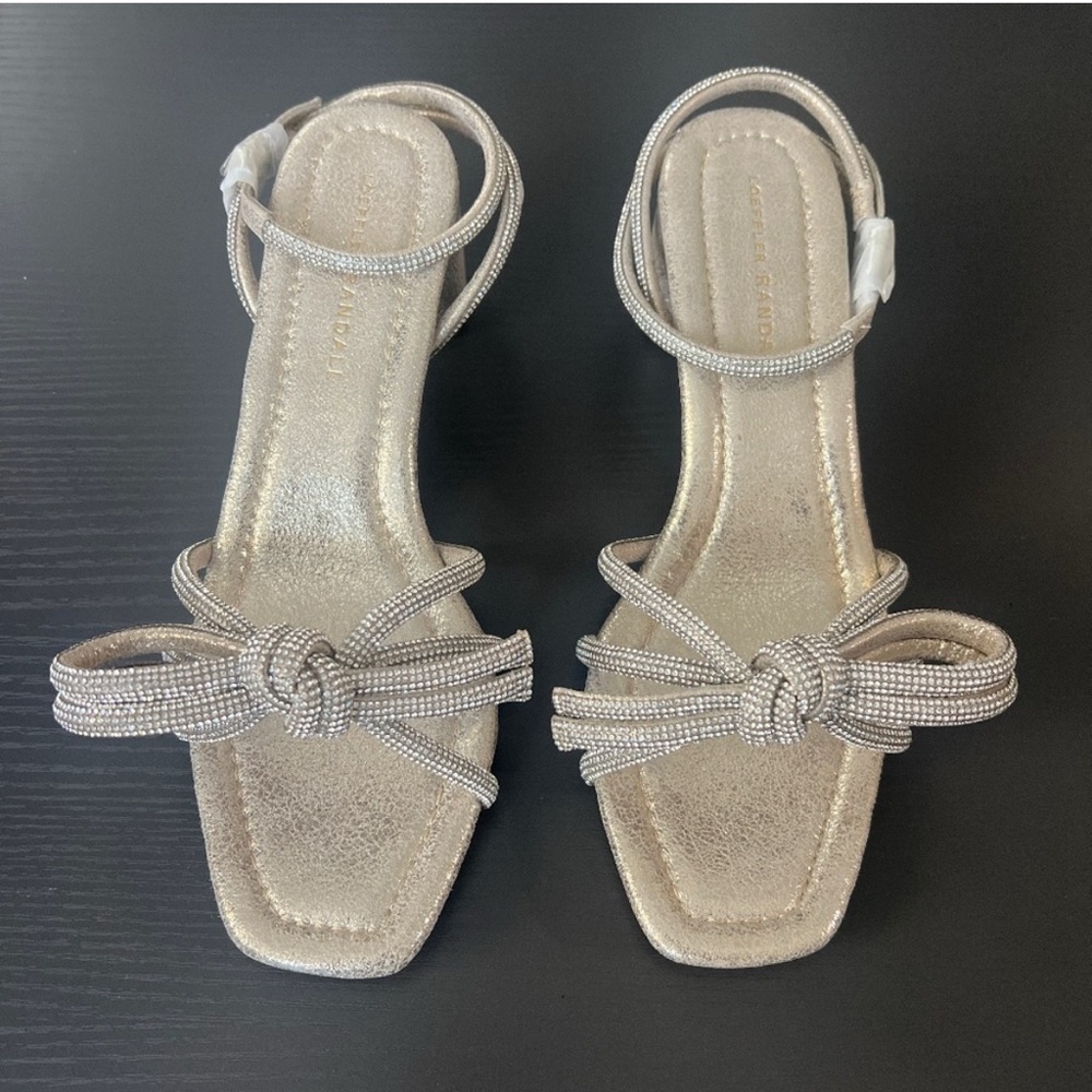 Loeffler Randall Women's Mikel Leather Bow Mid-Heel Sandals, Cappuccino